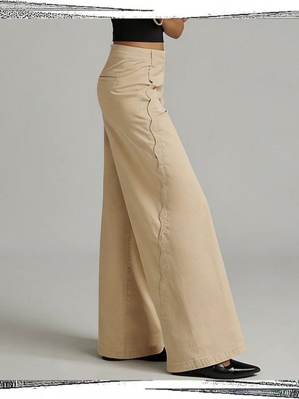 NWT: Beige Scallop Edge Wide-Leg Pants (26) by Maeve